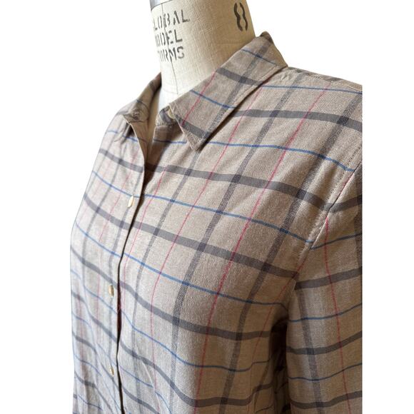 Jenni Kayne Lightweight Button Down Flannel in Taupe Plaid Size Medium - Picture 4 of 8